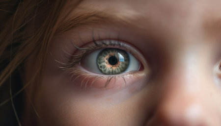Cute child blue eyes staring, innocence and happiness captured beautifully generated by artificial intelligenceの素材