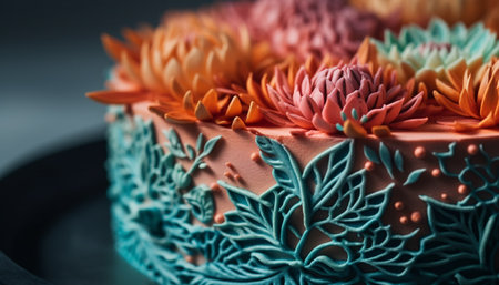 Freshness and indulgence on a plate, a homemade gourmet dessert generated by artificial intelligenceの素材