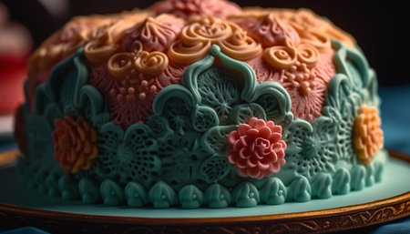 Sweet food, chocolate, flower, celebration, fruit, candy, homemade, wedding cake, snack, gift generated by artificial intelligenceの素材
