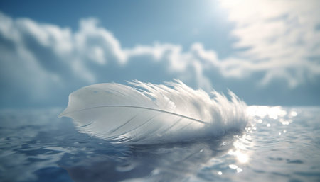 Fluffy swan flying, smooth water reflects the beauty of nature generated by artificial intelligenceの素材
