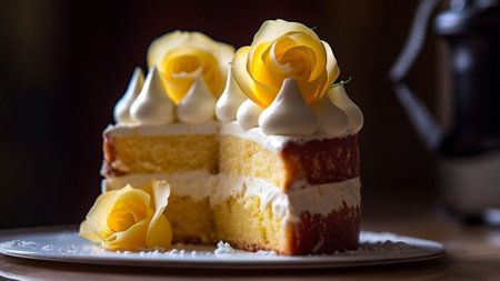 A decadent homemade cheesecake with whipped cream and fresh fruit generated by artificial intelligenceの素材
