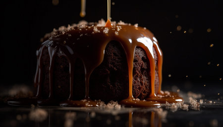 Indulgent homemade chocolate cake, a sweet celebration of decadence generated by artificial intelligenceの素材