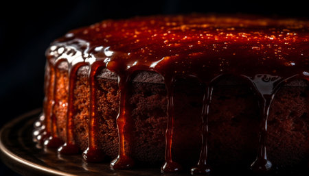 Indulgent chocolate cake slice on a plate, ready for celebration generated by artificial intelligenceの素材