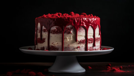 Sweet indulgence Chocolate cheesecake with fresh berries and whipped cream generated by artificial intelligenceの素材