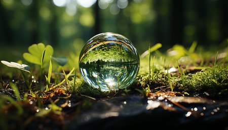 Fresh green grass reflects the beauty of nature summer sphere generated by artificial intelligenceの素材