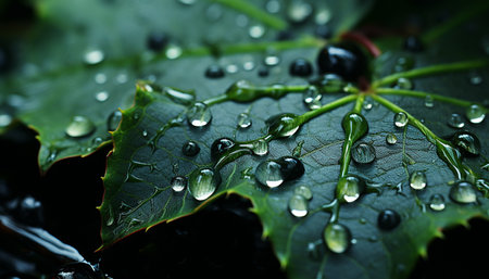 Nature beauty in a drop, wet with summer vibrant growth generated by artificial intelligenceの素材