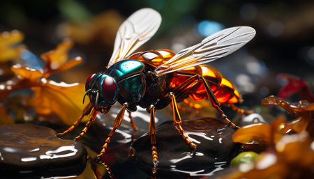 Insect nature animal macro bee fly green pollination small honey generated by artificial intelligenceの素材