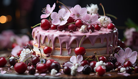 Freshness and sweetness adorn the homemade berry cheesecake at the party generated by artificial intelligenceの素材