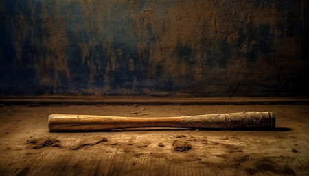 An old rusty metal wrench on a wooden table indoors generated by artificial intelligenceの素材