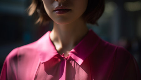 Young businesswoman standing indoors, looking at camera with confidence generated by artificial intelligenceの素材