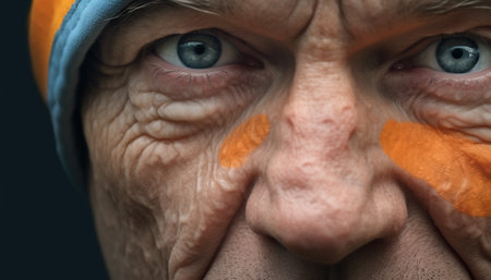 Smiling mature adults, aging process, wrinkles show life humor generated by artificial intelligenceの素材