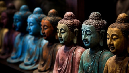 Small ancient figurine collection, spirituality in East Asian cultures generated by artificial intelligenceの素材