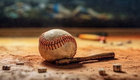 Playing baseball on an old infield with antique equipment generated by artificial intelligenceの素材