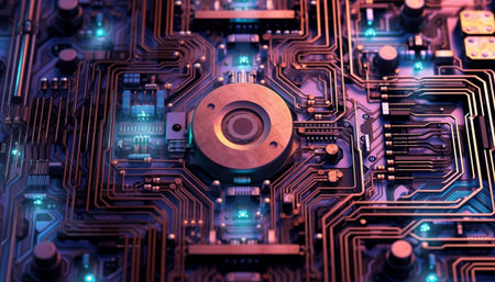 Complexity of modern computer equipment inside a digitally generated image generated by artificial intelligenceの素材