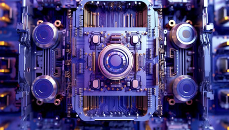 Futuristic computer equipment complexity controls global communications network server generated by artificial intelligenceの素材