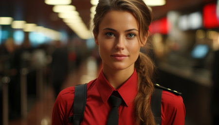 Smiling young woman, confident business person, elegance in city life generated by artificial intelligenceの素材