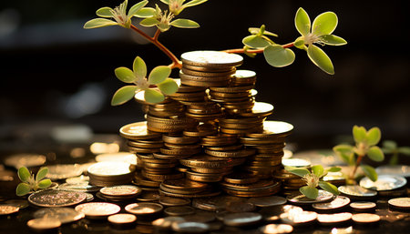 Stacked currency growth, banking on wealth, prosperous nature investment generated by artificial intelligenceの素材