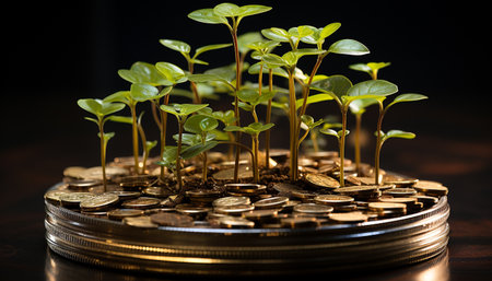 Green leaf, fresh bud, new life, growth, wealth, success generated by artificial intelligenceの素材