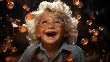 Smiling child, cheerful and cute, playing with joyful laughter generated by artificial intelligenceの素材