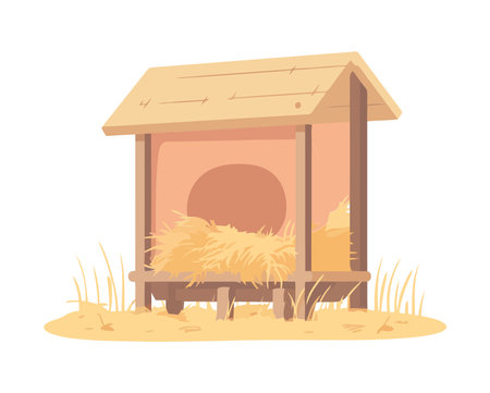 Cute cartoon hut on grassy meadow backdropのイラスト素材