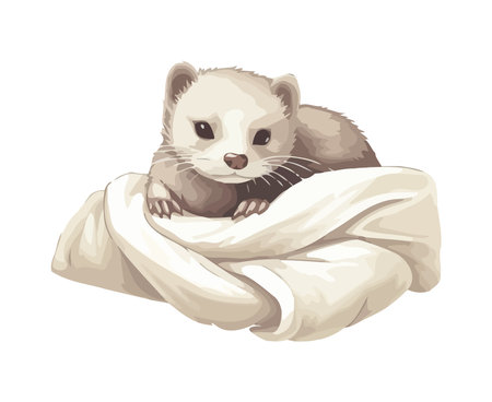 Fluffy ferret sitting, looking playful and cuteのイラスト素材