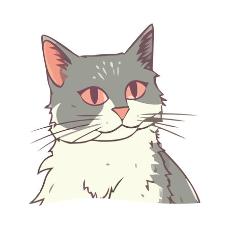 Cute cartoon kitten sitting, looking and cheerfulのイラスト素材