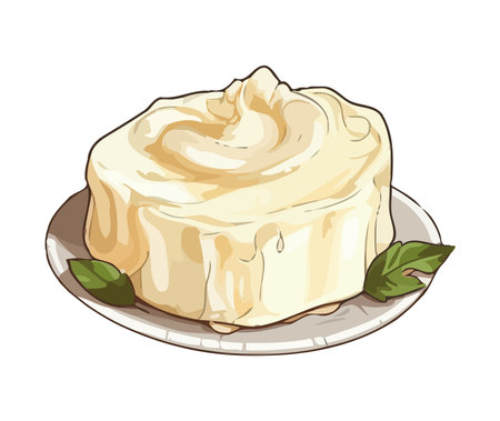 Gourmet dessert plate with fresh leaf decorationのイラスト素材