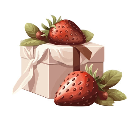 gift box with strawberries dessert iconのイラスト素材