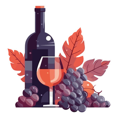 Autumn vineyard harvest delicious wine bottleのイラスト素材
