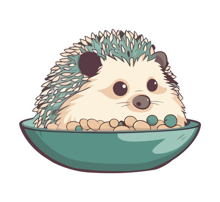 Cute hedgehog share food bowlのイラスト素材