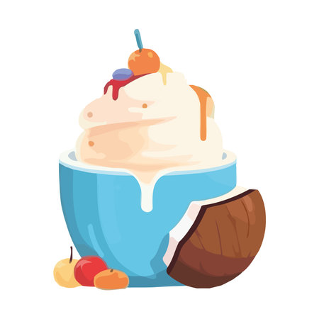 Fresh fruit dessert, sweet ice creamのイラスト素材