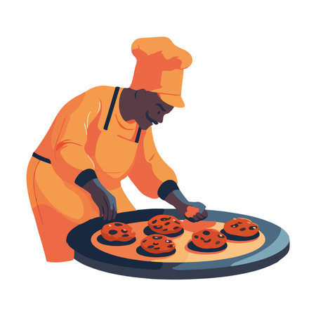 One person cooking gourmet cookies, wearing capのイラスト素材