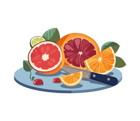 Fresh citrus slices on white backdrop vectorのイラスト素材