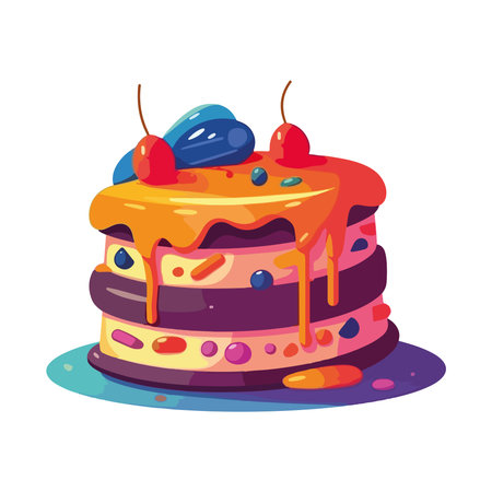 Sweet cake with chocolate icing and berry