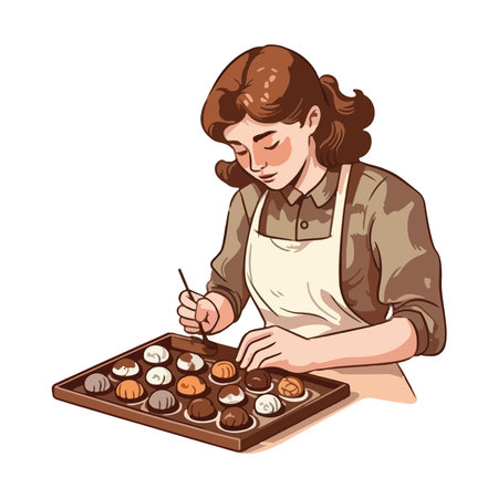 Baker woman rolls homemade chocolate cookieのイラスト素材