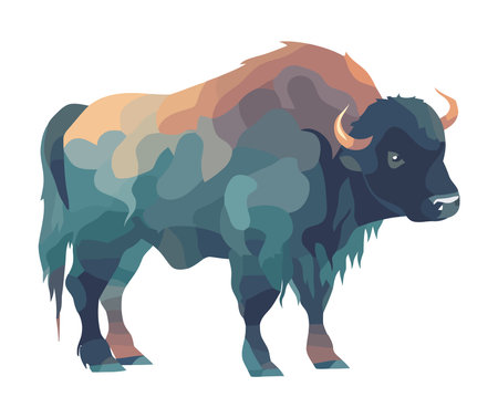 Geometric Bison animal icon isolatedのイラスト素材