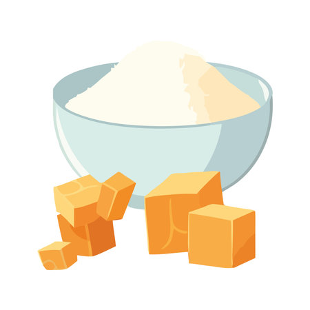 Gourmet dessert: Organic sugar bowl on brick backgroundのイラスト素材