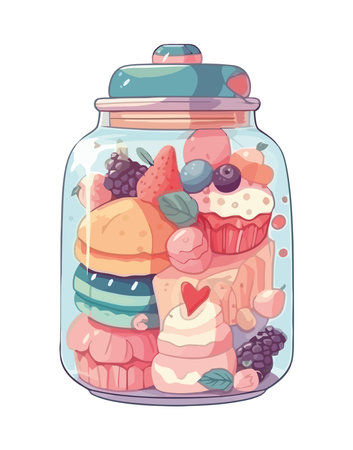Sweet gourmet cupcakes with chocolate and strawberriesのイラスト素材