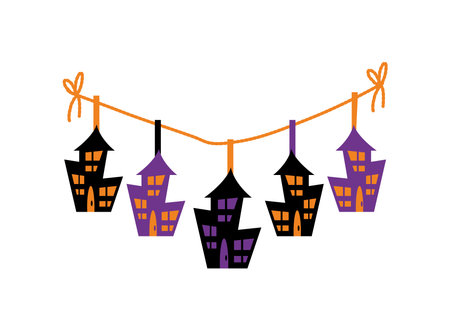halloween garland castle decorationのイラスト素材