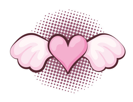 love pop art heart with wingsのイラスト素材