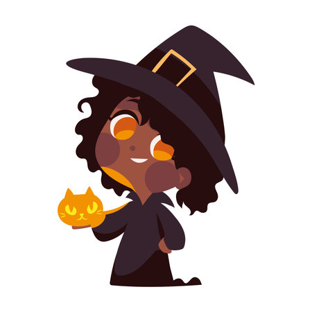 halloween witch and catのイラスト素材