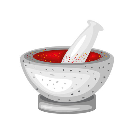 chili pepper powder in mortarのイラスト素材
