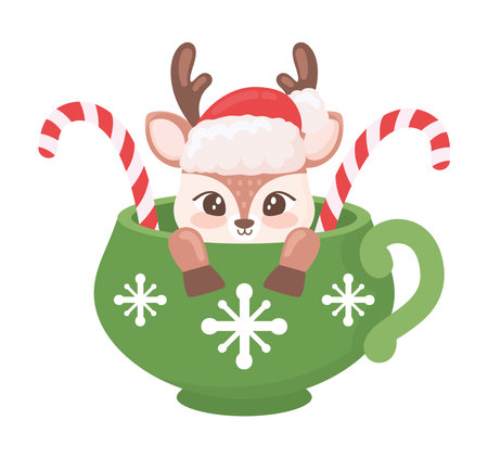 christmas deer on coffee cupのイラスト素材