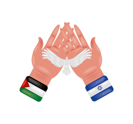 israel and palestine flags in hands with doveのイラスト素材