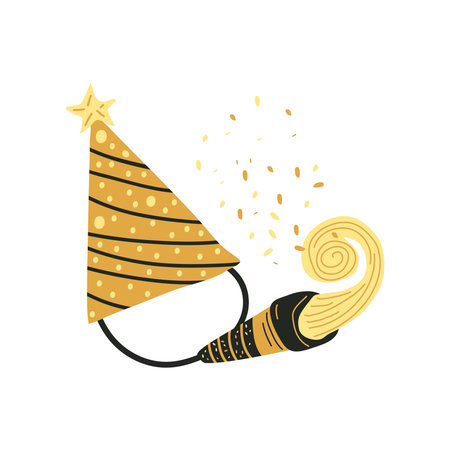happy new year hat and blowerのイラスト素材