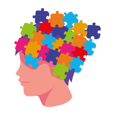 autism boy with puzzles in brainのイラスト素材