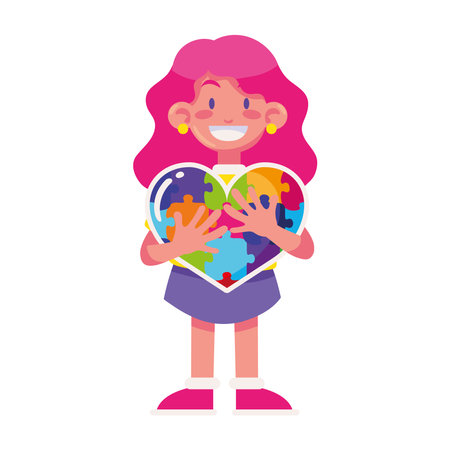autism girl with puzzles heartのイラスト素材