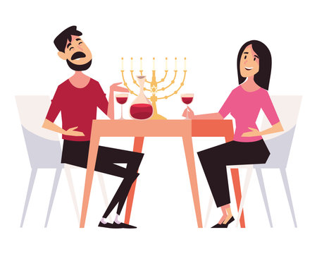 hanukkah couple drinking wineのイラスト素材
