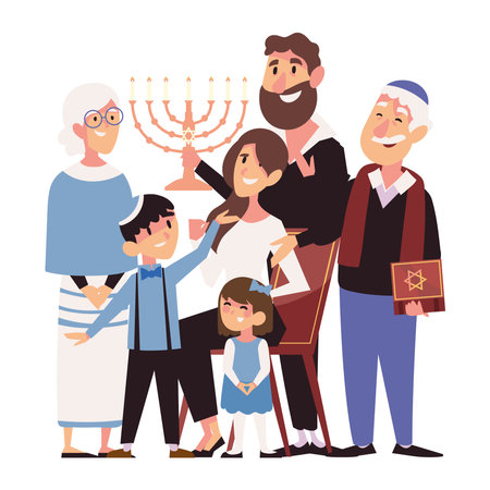 hanukkah family with menorahのイラスト素材