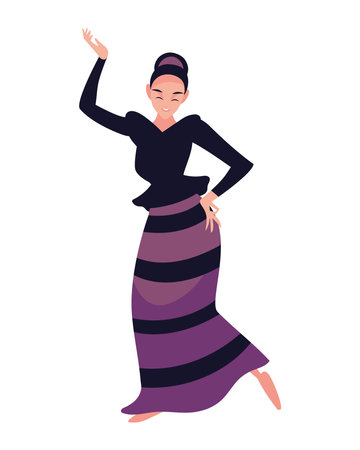 myanmar woman dances music exoticのイラスト素材